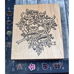 Northwoods Wedding Bells Flowers Ribbon Detailed 1999 Rubber Stamp Wood #H30